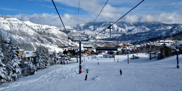 Riding the lift up at Snowmass near Aspen, Colorado. Photo by Wake and Wander. 