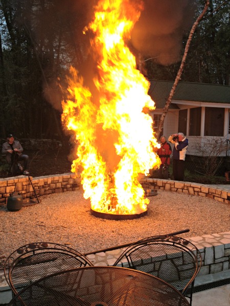 Flames fly high at Door County's traditional fish boil at the White Gull Inn. 