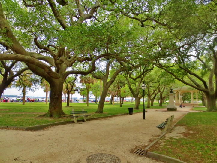Live oak trees in Battery Park in Charleston, South Carolina. Photo By Wake and Wander. 
