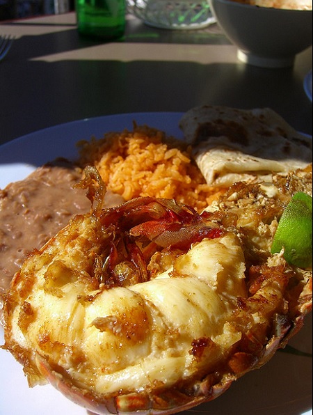 Fried lobster in Puerto Nuevo, Baja California, Mexico. 